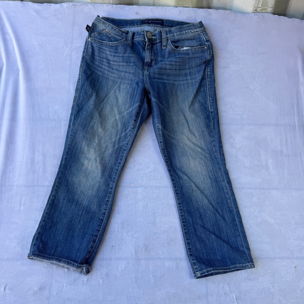 Rock & Republic Kendall Capri Jeans Women's 8 Blue Denim Stretch Straight‎ Leg